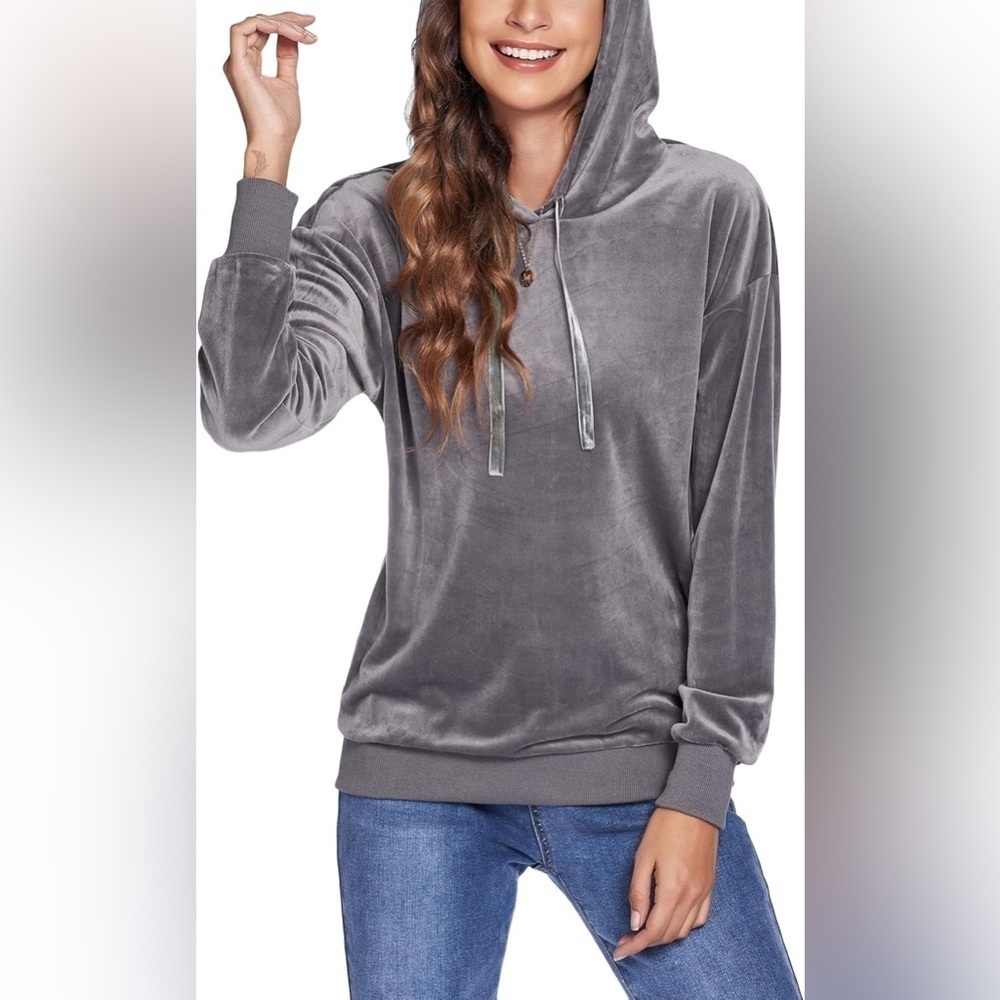 LOFT Velvet Hoodie | Buttery Soft Feel | Size Small | Gray | Like New NWOT‌